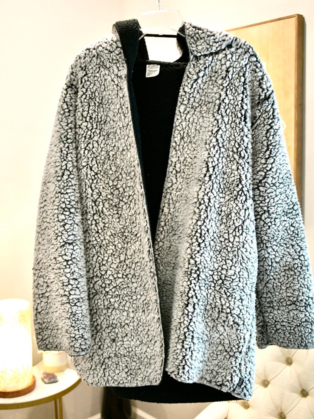 PINK Victoria's Secret Gray Teddy Sherpa Open-Front Jacket